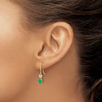 14k Two-Tone 6x4mm Oval Emerald and Diamond Shepherd Hook Earrings