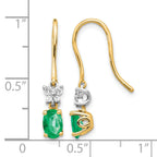 14k Two-Tone 6x4mm Oval Emerald and Diamond Shepherd Hook Earrings