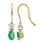 14k Two-Tone 6x4mm Oval Emerald and Diamond Shepherd Hook Earrings