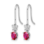 14k White Gold 6x4mm Oval Ruby and Diamond Shepherd Hook Earrings