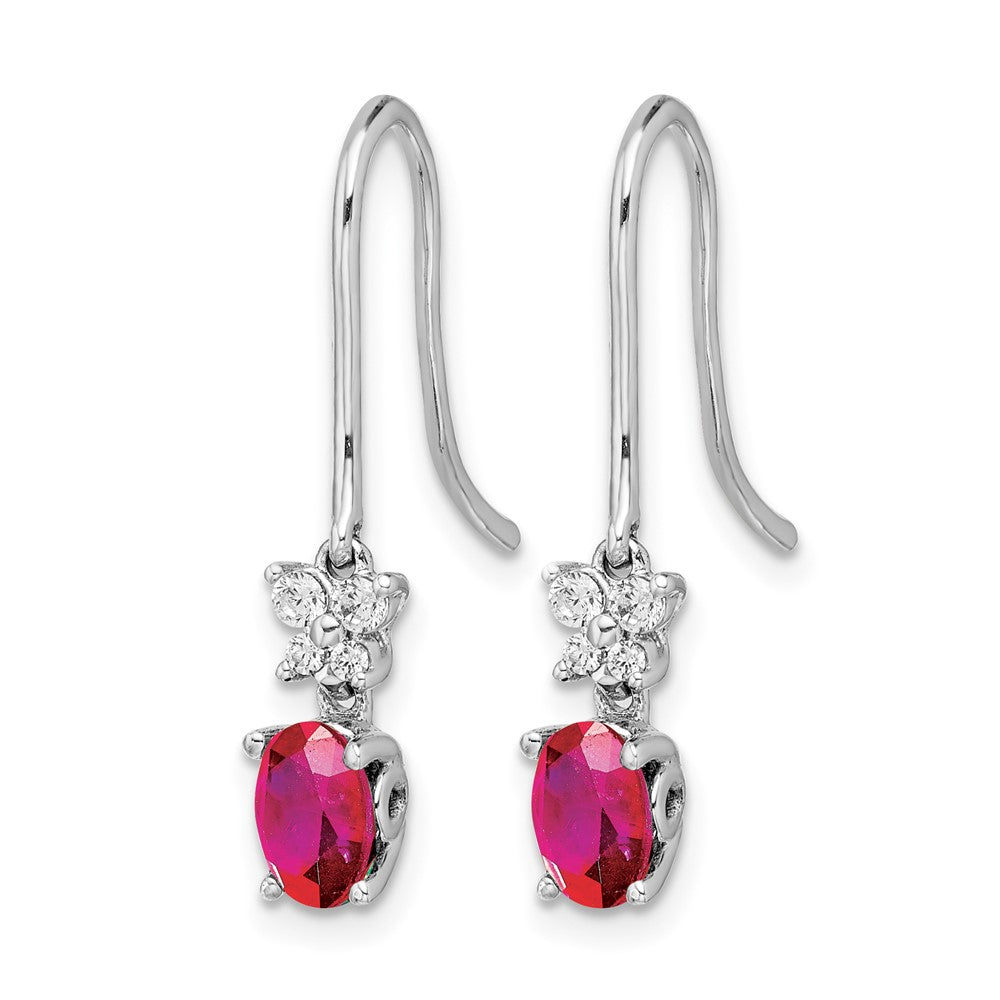 14k White Gold 6x4mm Oval Ruby and Diamond Shepherd Hook Earrings