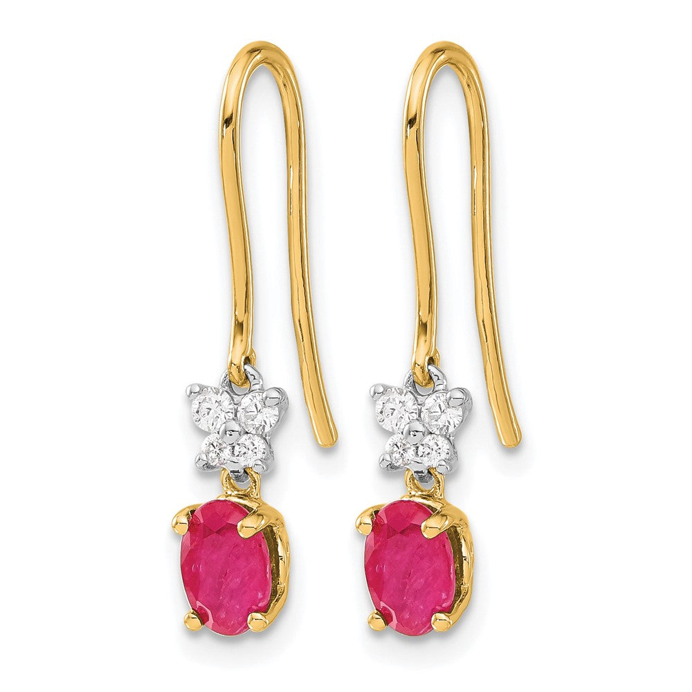 14k Two-Tone 6x4mm Oval Ruby and Diamond Shepherd Hook Earrings