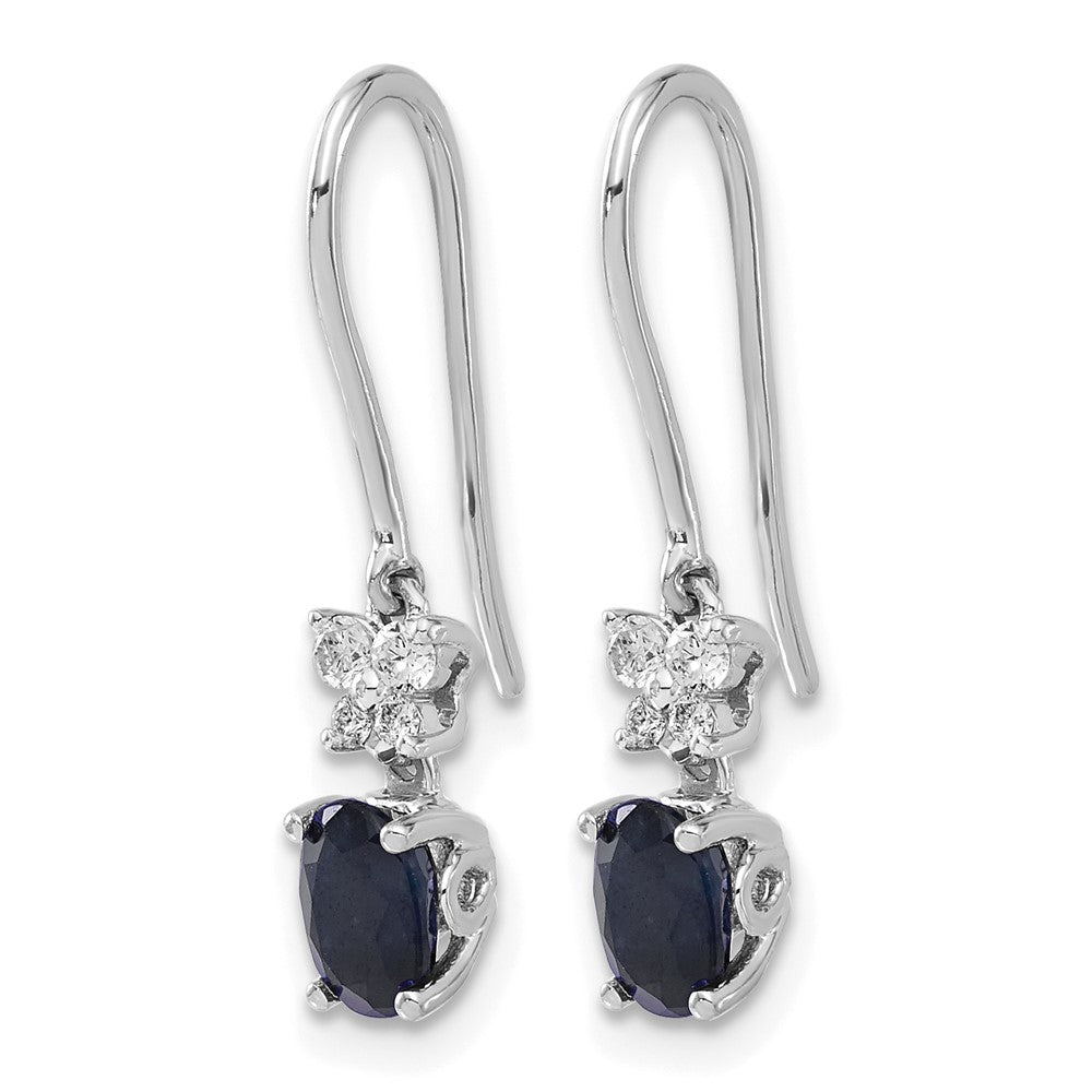 14k White Gold 6x4mm Oval Sapphire and Diamond Shepherd Hook Earrings