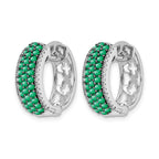 14k White Gold Diamond and Emerald 18mm Hinged Hoop Earrings