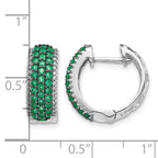 14k White Gold Diamond and Emerald 18mm Hinged Hoop Earrings