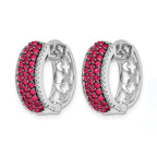 14k White Gold Diamond and Ruby 18mm Hinged Hoop Earrings