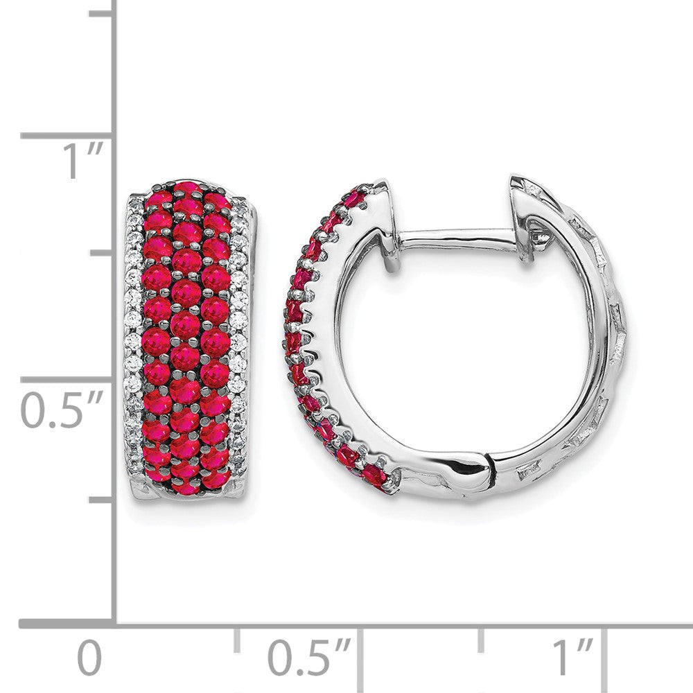 14k White Gold Diamond and Ruby 18mm Hinged Hoop Earrings