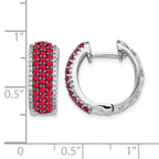 14k White Gold Diamond and Ruby 18mm Hinged Hoop Earrings