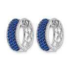 14k White Gold Diamond and Sapphire 18mm Hinged Hoop Earrings