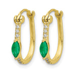 14k 1/20 carat Diamond and 5x2.5mm Marquise Emerald Oval Hoop Earrings