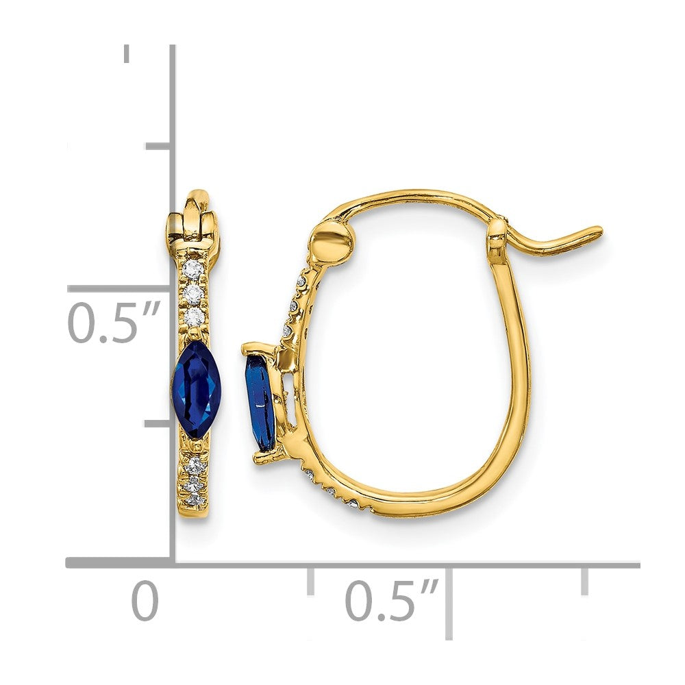14k 1/20 carat Diamond and 5x2.5mm Marquise Sapphire Oval Hoop Earrings