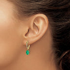 14k 1/10 carat Diamond and 7x5mm Oval Emerald Dangle Hoop Earrings
