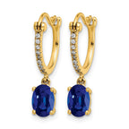 14k 1/10 carat Diamond and 7x5mm Oval Sapphire Dangle Hoop Earrings
