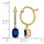 14k 1/10 carat Diamond and 7x5mm Oval Sapphire Dangle Hoop Earrings