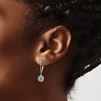 14k White Gold Diamond Halo and Emerald Leverback Dangle Earrings