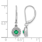 14k White Gold Diamond Halo and Emerald Leverback Dangle Earrings