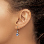14k White Gold Diamond Halo and Sapphire Leverback Dangle Earrings