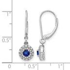 14k White Gold Diamond Halo and Sapphire Leverback Dangle Earrings