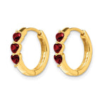 14k 3mm Heart Lab Created Ruby Polished Hinged Hoop Earrings