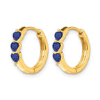14k 3mm Heart Lab Created Sapphire Polished Hinged Hoop Earrings