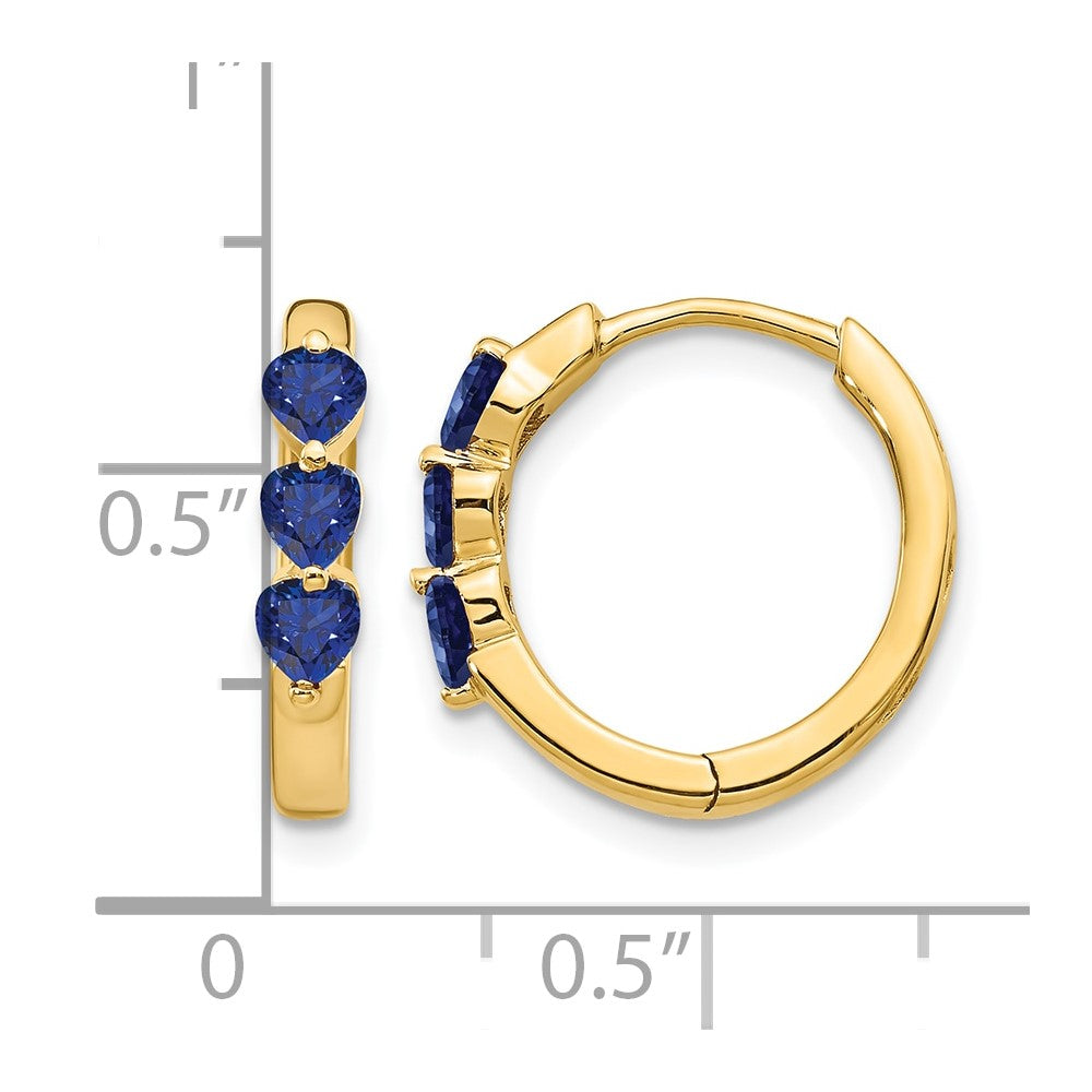 14k 3mm Heart Lab Created Sapphire Polished Hinged Hoop Earrings