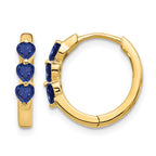 14k 3mm Heart Lab Created Sapphire Polished Hinged Hoop Earrings
