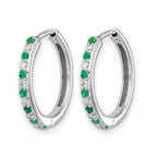 14k White Gold Diamond and Emerald 19mm Hinged Hoop Earrings