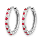 14k White Gold 1/5 carat Lab Grown Diamond VS/SI+ G+ and Created Ruby Complete Hinged Hoop Earrings