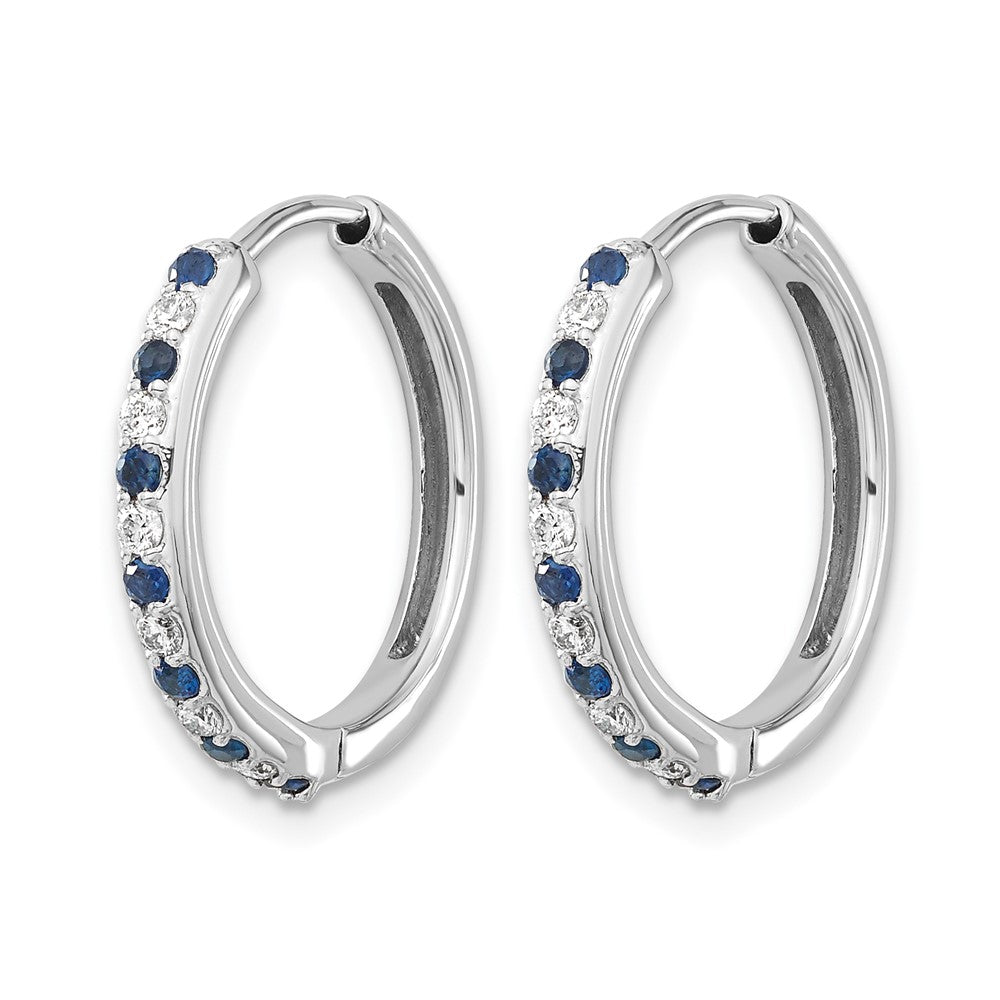 14k White Gold 1/5 carat Lab Grown Diamond VS/SI+ G+ and Created Sapphire Complete Hinged Hoop Earrings