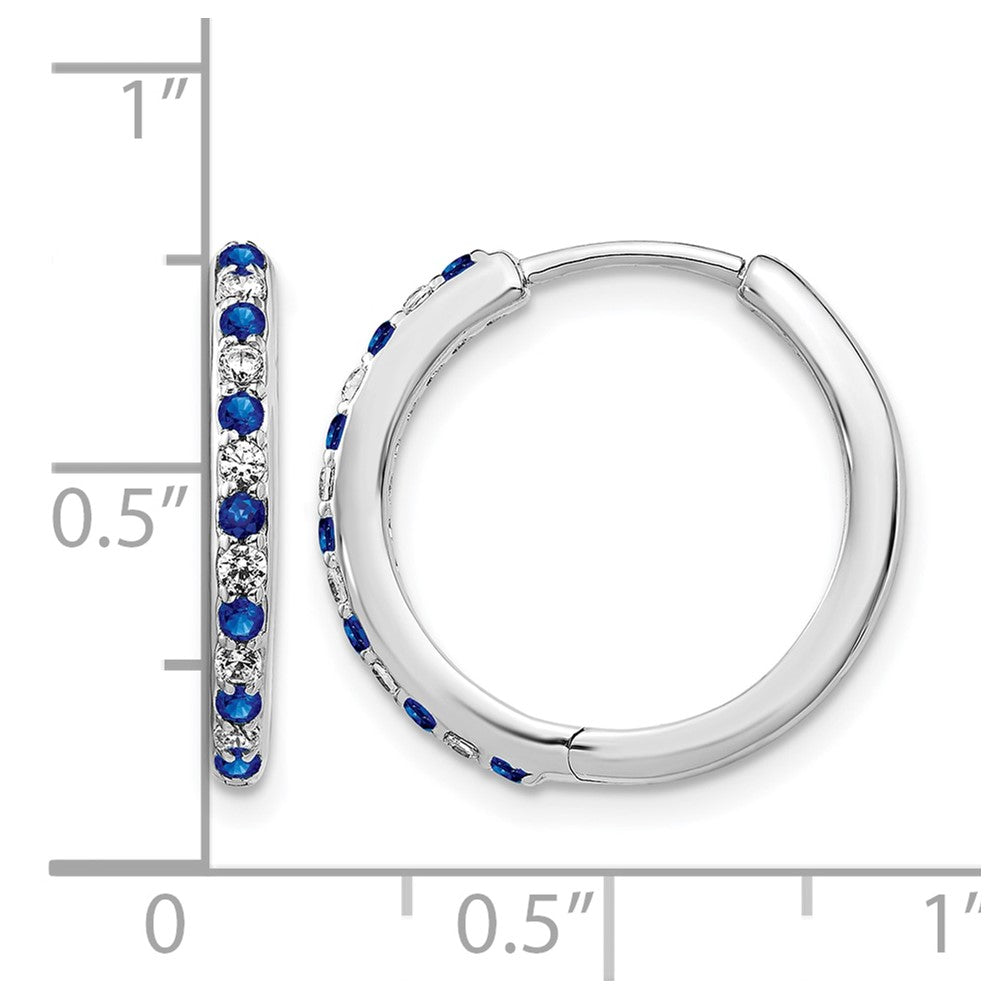 14k White Gold 1/5 carat Lab Grown Diamond VS/SI+ G+ and Created Sapphire Complete Hinged Hoop Earrings