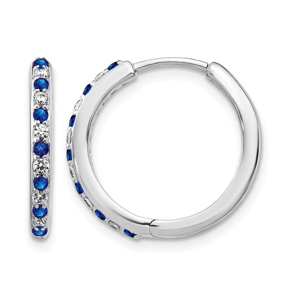 14k White Gold 1/5 carat Lab Grown Diamond VS/SI+ G+ and Created Sapphire Complete Hinged Hoop Earrings