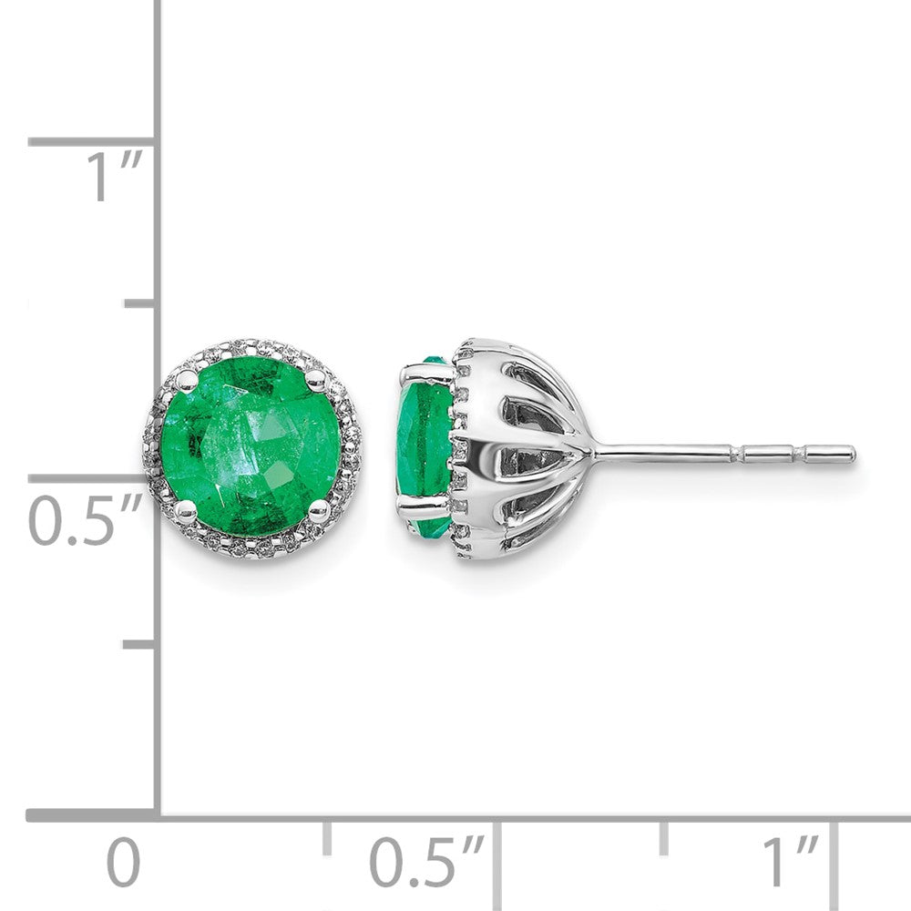 14k White Gold 6mm Round Emerald and Diamond Halo Post Earrings