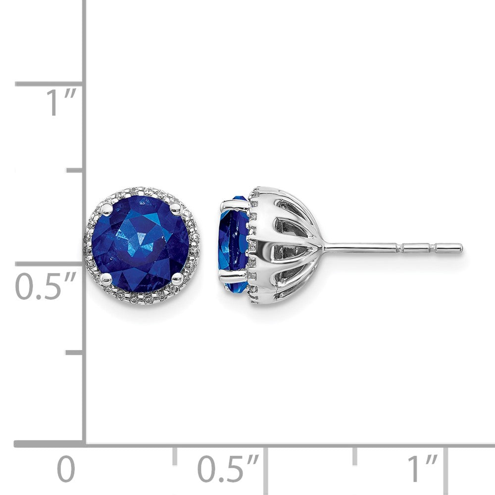 14k White Gold 6mm Round Sapphire and Diamond Halo Post Earrings