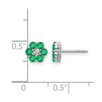 14k White Gold Polished Emerald and Diamond Floral Post Earrings