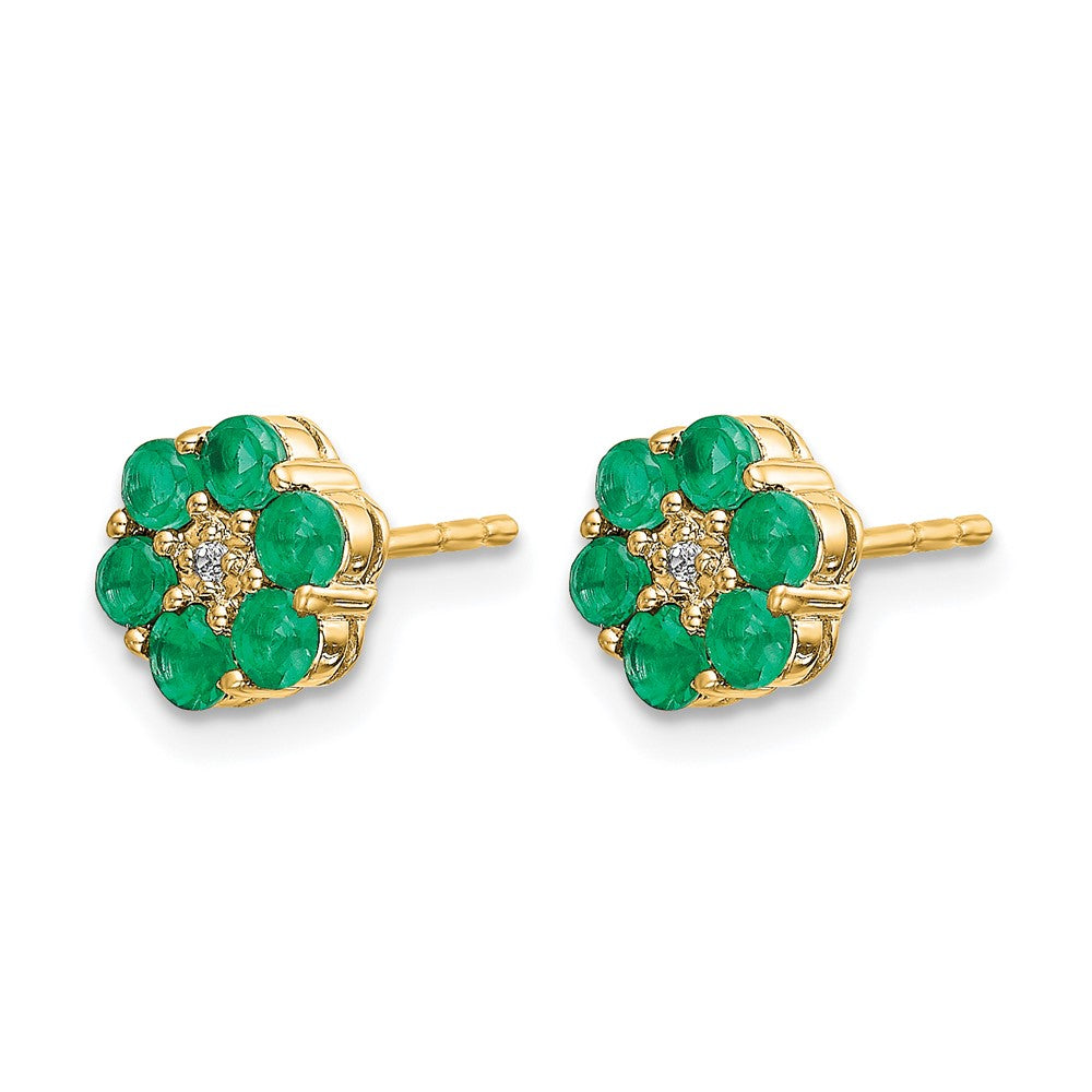 14k and White Rhodium Emerald and Diamond Floral Post Earrings