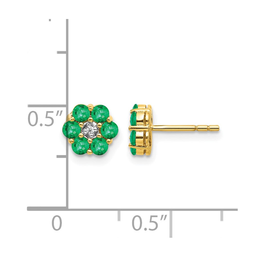 14k and White Rhodium Emerald and Diamond Floral Post Earrings