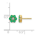 14k and White Rhodium Emerald and Diamond Floral Post Earrings