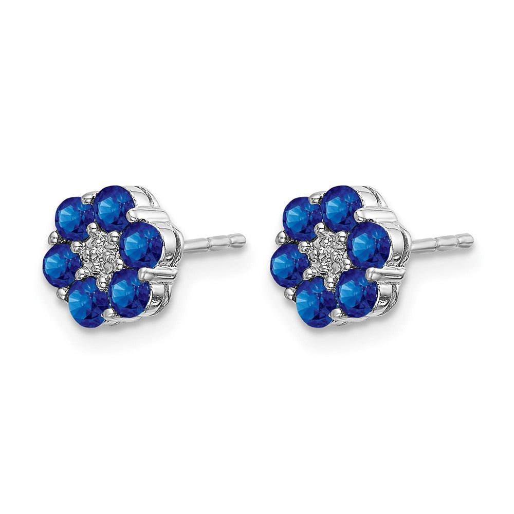 14k White Gold Polished Sapphire and Diamond Floral Post Earrings