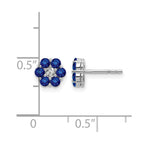 14k White Gold Polished Sapphire and Diamond Floral Post Earrings