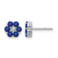 14k White Gold Polished Sapphire and Diamond Floral Post Earrings