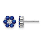 14k White Gold Polished Sapphire and Diamond Floral Post Earrings