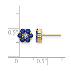 14k and White Rhodium Sapphire and Diamond Floral Post Earrings