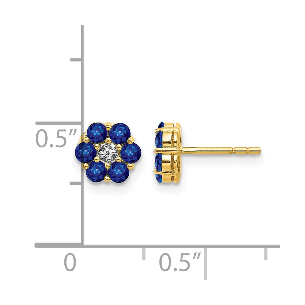 14k and White Rhodium Sapphire and Diamond Floral Post Earrings