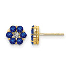 14k and White Rhodium Sapphire and Diamond Floral Post Earrings