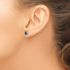 14k White Gold Sapphire Cluster and Diamond Halo Oval Post Earrings
