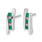 14k White Gold Princess Emerald and Diamond Post Earrings