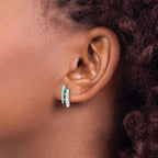 14k White Gold Princess Emerald and Diamond Post Earrings