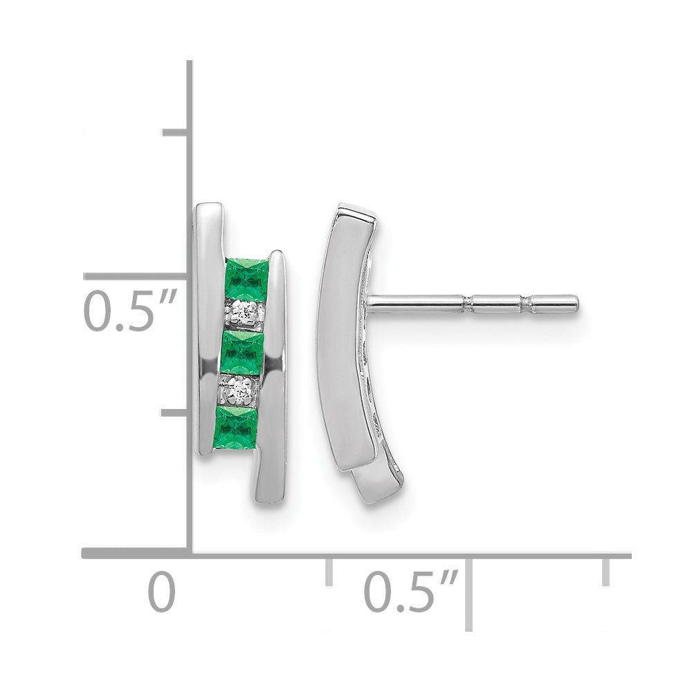 14k White Gold Princess Emerald and Diamond Post Earrings