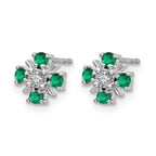 14k White Gold 2mm Round Emerald and Diamond Post Earrings