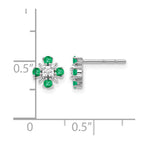 14k White Gold 2mm Round Emerald and Diamond Post Earrings